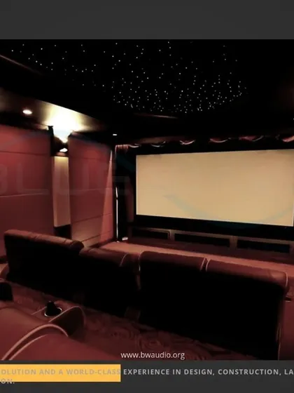This project showcases a classic design with rich, fabric-paneled walls and a starlight ceiling. The two-row seating arrangement provides an intimate yet powerful cinema experience, perfect for any film enthusiast.
