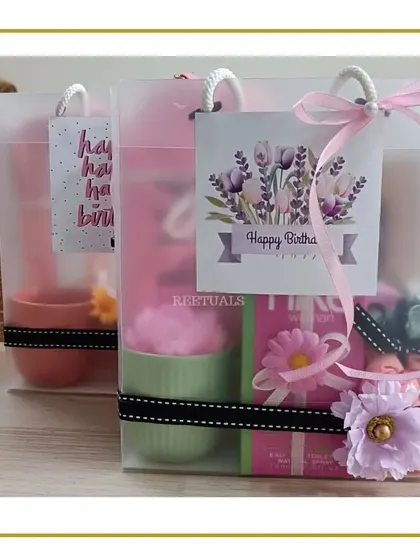 An aesthetic birthday gift bag arrangement, showing how even simple items can be presented beautifully.