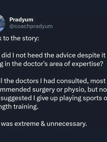 After a back injury, a prominent ortho told me to stop lifting and playing sports forever or I'd walk like a cripple. I didn't listen. Twelve years and zero surgeries later, I'm stronger than ever. This is my personal story about questioning extreme advice and taking ownership of my recovery.