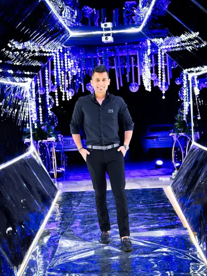 A moment of calm before the storm. Standing in this futuristic entrance tunnel, I was ready to deliver a high-energy DJ set for the wedding party.