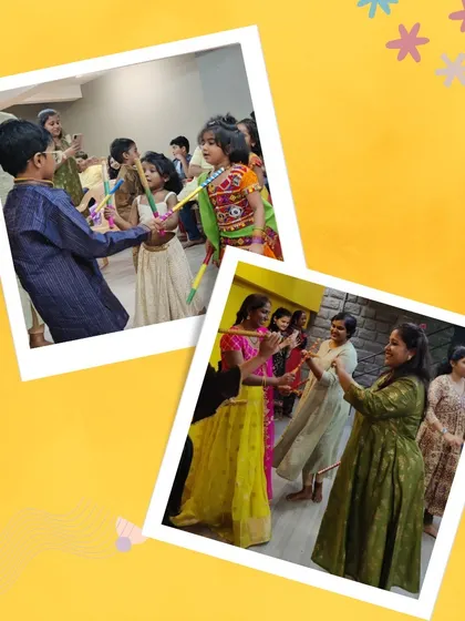 Children and teachers dancing together during our Dussehra event. These celebrations are a whole-community affair.