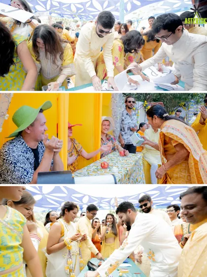 Fun and games at a Haldi celebration. We organize interactive activities for guests to enjoy, ensuring a lively and engaging atmosphere throughout the event.