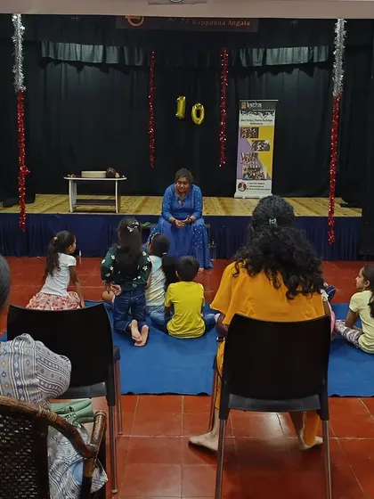 A wider view of our 'Kathayana' session. Kappanna Angala provides the perfect intimate setting for children and parents to enjoy stories together.