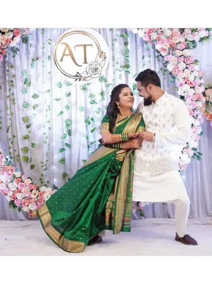 A stylish dance pose from a Sangeet or engagement party, showcasing the couple's chemistry.