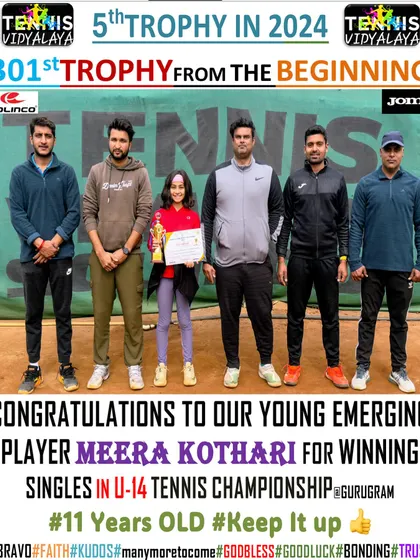 Congratulations to our young emerging player Meera Kothari (11 years old) for winning the Singles in the U-14 Tennis Championship.