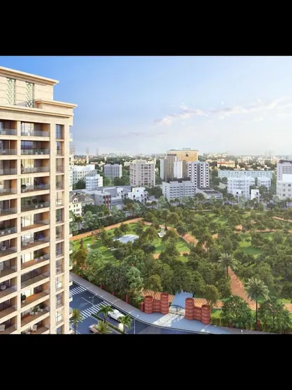A rendering of "The Legacy," our premium residential tower project in Shivajinagar, Nagpur. The design overlooks a large park, and we've used a classic, elegant facade with clean proportions to create a timeless structure.