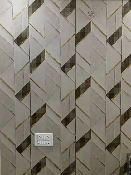 A 3D geometric wallpaper with interlocking shapes in neutral tones. This adds modern texture to a small space.