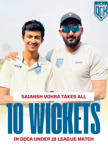 This is what we train for. I am incredibly proud of our champ Saiansh Vohra for achieving the impossible, taking all 10 wickets in a single DDCA Under 16 league match. A historic day for the DCH family.