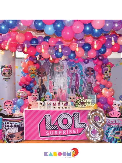 A fabulous L.O.L. Surprise! themed party. We use bold pinks, blacks, and blues, along with the iconic dolls, to create a fun and stylish celebration.