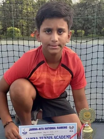 Our player Sanjay Girish with his trophy and certificate after competing in the Jamna-AITA National Ranking tournament. His hard work in training is clearly paying off.