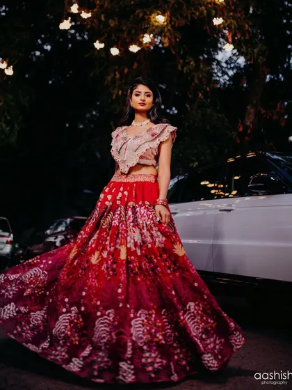 Another beautiful shot of Rishika's Sangeet look, showing the flow and movement of her lehenga.