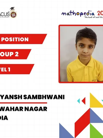 Priyansh Sambhwani from Jawahar Nagar, India, celebrating his 1st Position win.