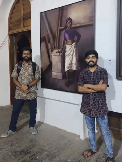 With a friend in front of my painting "Amma" at the J.J. annual exhibition.