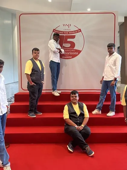 Another fun group shot from the Duplicate Photo Booth at the WSP India anniversary. This booth encourages teamwork and interaction as guests coordinate their poses to create a single, mind-bending image.