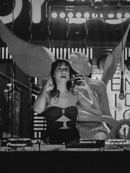 Another classic black and white shot from my gig at Toyboy. The angel wings in the background made for an iconic photo.