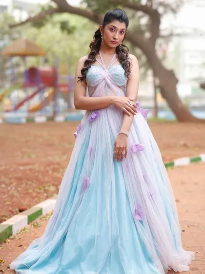 Another full-length shot of the beautiful gown and makeup.