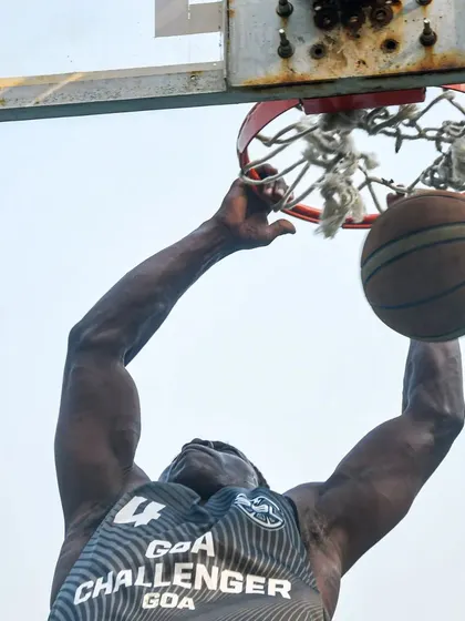 Another angle of a powerful dunk. We build the strength and athleticism to finish above the rim.