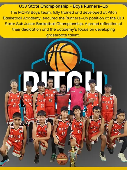 Our MCHS Boys team, fully trained and developed at our academy, secured the Runners-Up position at the U13 State Sub Junior Basketball Championship.