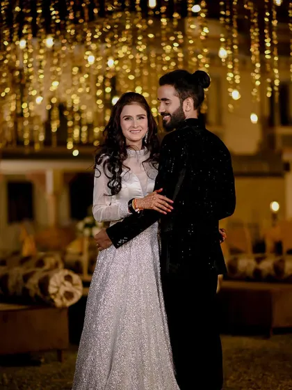 A classic couple portrait from their engagement at Amar Mahal, Orchha.