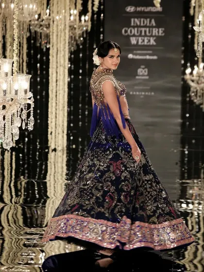 A beautiful shot from the Suneet Varma show at India Couture Week. The makeup was designed to be timelessly elegant, fitting for a classic bridal couture collection.