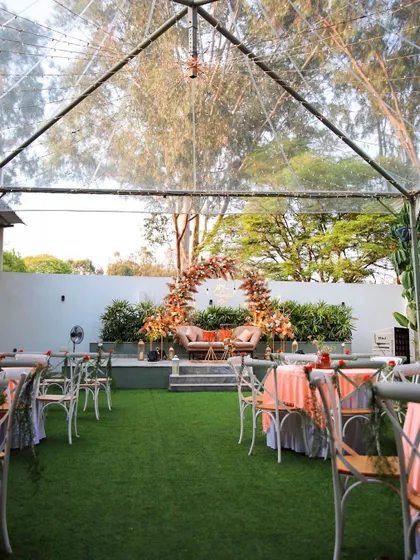 Explore the charm of The Backyard by FHC. These images showcase various setups for intimate events, from wedding ceremonies under a transparent canopy to lively birthday parties and elegant engagements. This space is designed for close-knit celebrations.