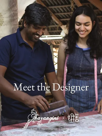 The joy of collaboration. Here, designer Indira Varma and one of our master artisans share a smile during the creation of a new piece. This partnership is where thoughtful design intervention meets the deep-rooted expertise of our craftspeople.