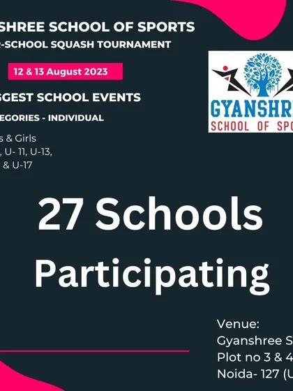 Announcing one of the biggest school events in Noida, the Gyanshree School of Sports Inter-School Squash Tournament, with 27 schools participating.