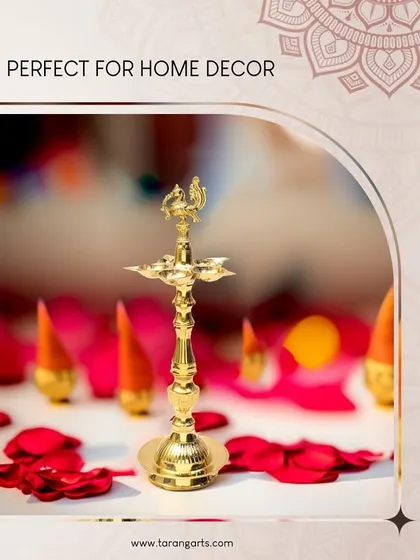 Our Annapakshi brass lamp, shown in a festive setting, is perfect for special occasions like Diwali. Its radiant light and symbolic design make it a centerpiece for celebration and worship, bringing blessings and beauty to your home.