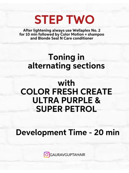 Step Two is toning in alternating sections. I used Color Fresh Create Ultra Purple and Super Petrol to create this beautiful, iridescent effect.