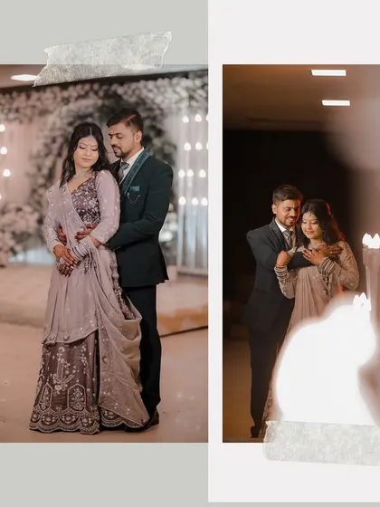 A pair of beautifully lit portraits from a cocktail event. We use creative lighting techniques to create a soft, dreamy effect that highlights the couple's connection.