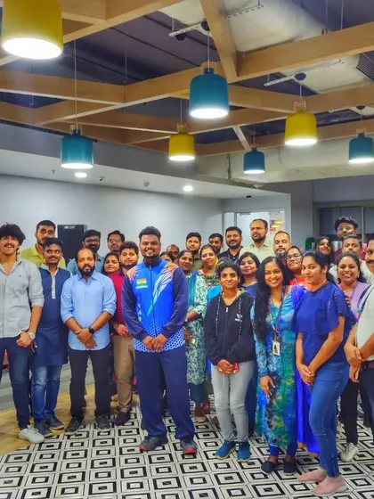 A group photo with the enthusiastic team after a successful self-defense and fitness workshop. It's always rewarding to see a team leave more confident and connected.