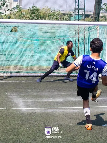 A goalkeeper prepares to face a penalty. The shootout league tests nerves of steel and provides great entertainment for all teams.