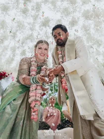 The bride's stained hands are visible during the wedding rituals, showcasing the deep color that my natural henna provides.