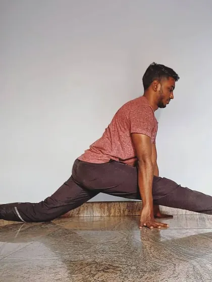 This is me, now. The split is not as deep, and that's okay. The body adapts. The journey of regaining flexibility is a practice in patience and self-compassion.