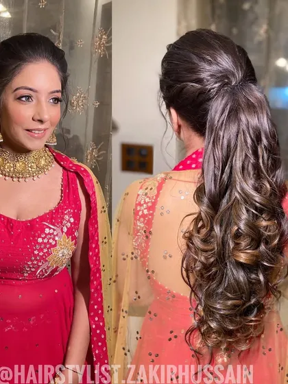 Another collage of the same high ponytail, showing it from different angles. This is a versatile style that can be customized with different accessories.