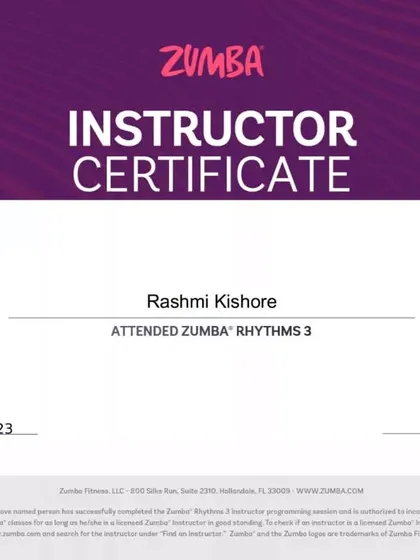 Always a student. I recently completed the Zumba Rhythms 3 training to bring new styles like Brazilian Funk, Bhangra, and Afrobeat to my classes.