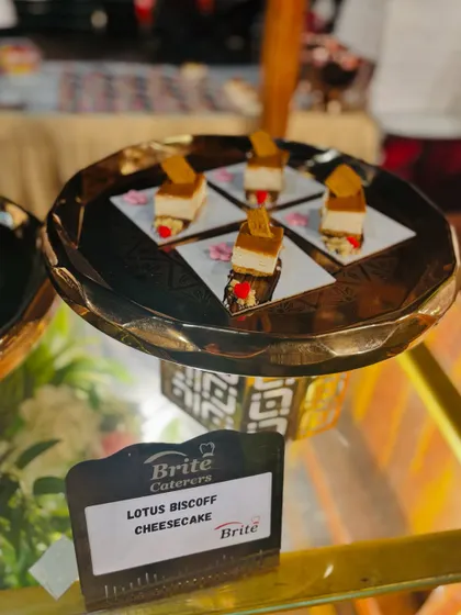 A platter of mini Lotus Biscoff cheesecakes.