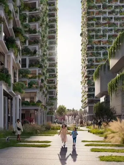 A glimpse into the community spaces of our Sky Gardens residential project in Hyderabad. We designed this as a verdant vertical village, using lush greenery and open areas to foster a connection between residents and nature within a high-density urban environment.