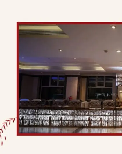 An indoor buffet line with illuminated counters, ready for service. Our setups are both functional and aesthetically pleasing.