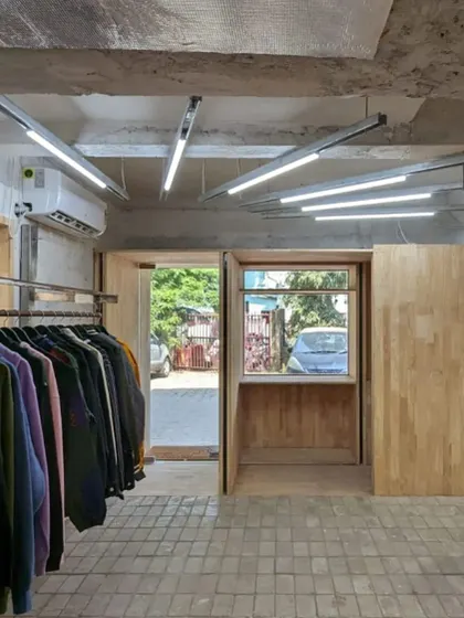 The clean, minimalist look of the space with neutral white lighting, before the dynamic colors are activated.