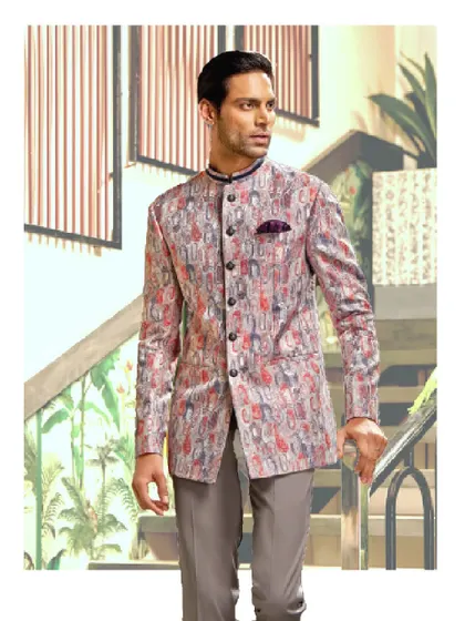 This printed bandhgala is designed for the man who embraces tradition with a bold, modern twist. We believe in creating unique pieces that allow you to stand tall and stand out.