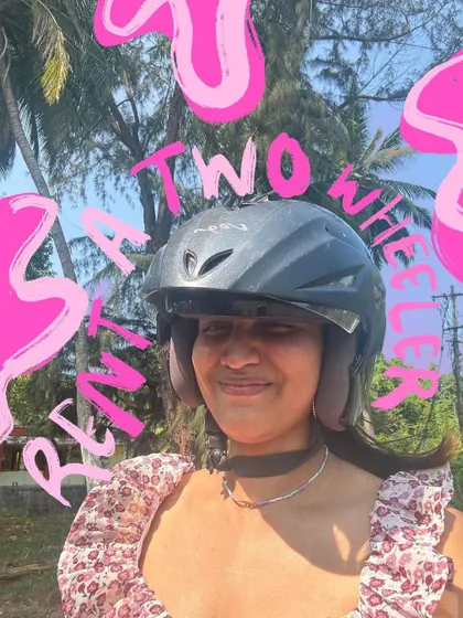 Renting a two-wheeler is a must in the Andamans. The bold, fun text celebrates the freedom of exploring on my own.
