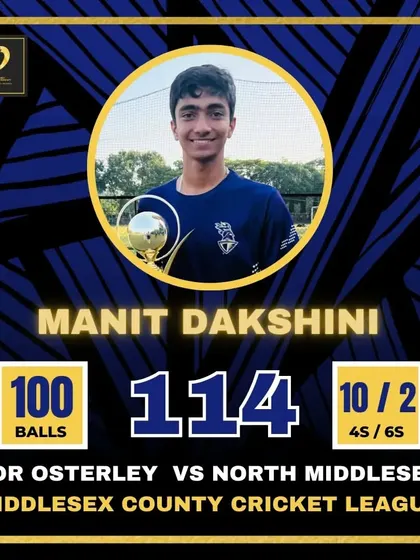 Manit Dakshini scores his first of many centuries in England, playing in the Middlesex County Cricket League.
