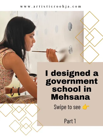 A title card for a post about designing a government school in Mehsana, showing me at work.