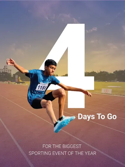 With only 4 days to go, this countdown graphic features a young athlete in mid-air during a long jump. It captures the excitement for the biggest sporting event of the year.