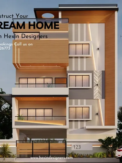 This is where it all begins: a vision for your dream home. We specialize in creating stunning, modern architectural designs like this multi-level residence, focusing on clean lines, natural light, and a powerful street presence. Our 3D elevation renders give you a precise preview of the final outcome.