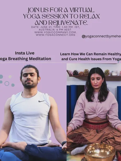 A poster for a virtual yoga session I co-hosted for International Yoga Day. Online platforms allow me to connect and share my practice with a global community.