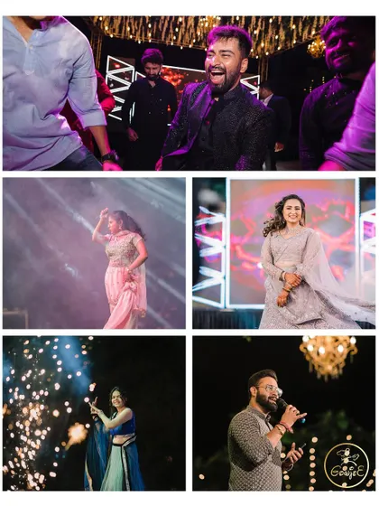 A collection of vibrant moments from the Sangeet party, showcasing the energy and fun.