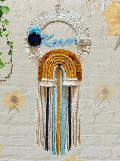 Another view of the custom Kesar name hanging. I work with you to choose the colors and themes that best suit your child's personality and room decor.