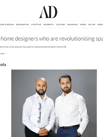 A proud moment for us. We were featured in Architectural Digest India as one of the top 6 home designers revolutionizing spaces in the country. A dream come true.